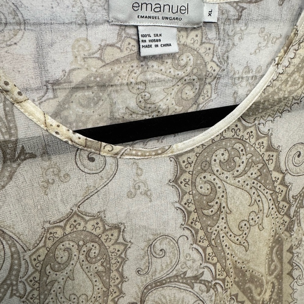 Emanuel Ungaro Fine Silk Long Sleeve Top sz XL Paisley Print Sheer Lux - Picture 4 of 4